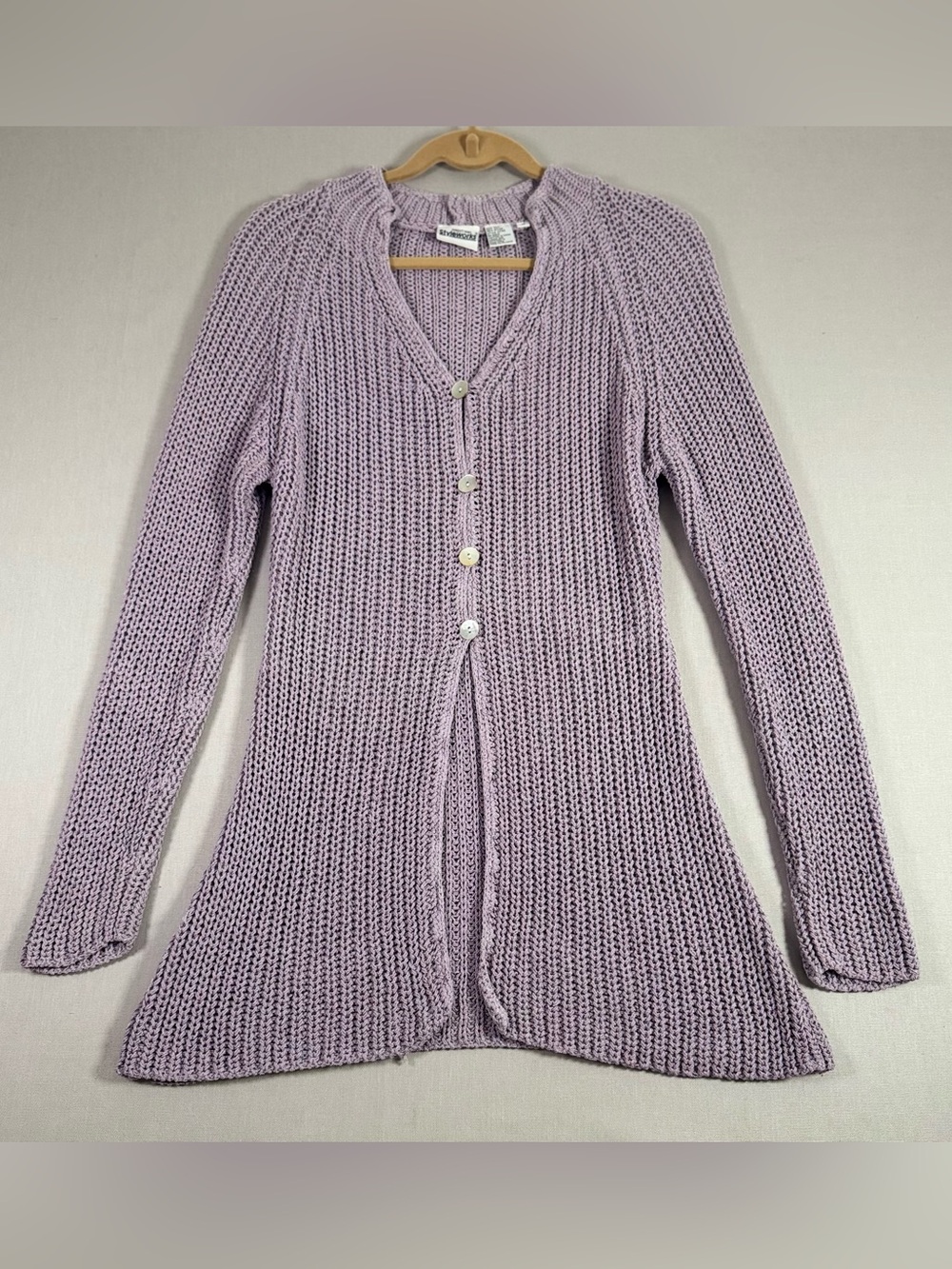 Vintage Newport News Styleworks Silk Blend Open Knit Cardigan Lavender M